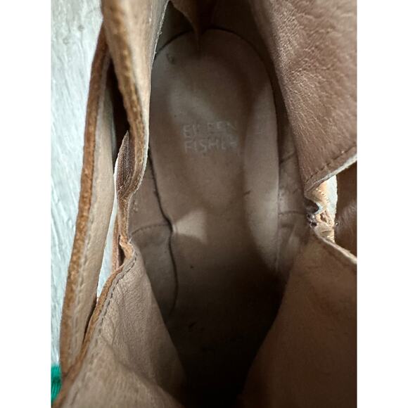EILEEN FISHER Ives Tumbled Nubuck Leather Bootie in Wheat Size 8.5 Block Heel - Picture 7 of 10